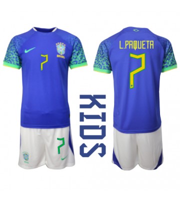 Brazil Lucas Paqueta #7 Replica Away Stadium Kit for Kids World Cup 2022 Short Sleeve (+ pants)